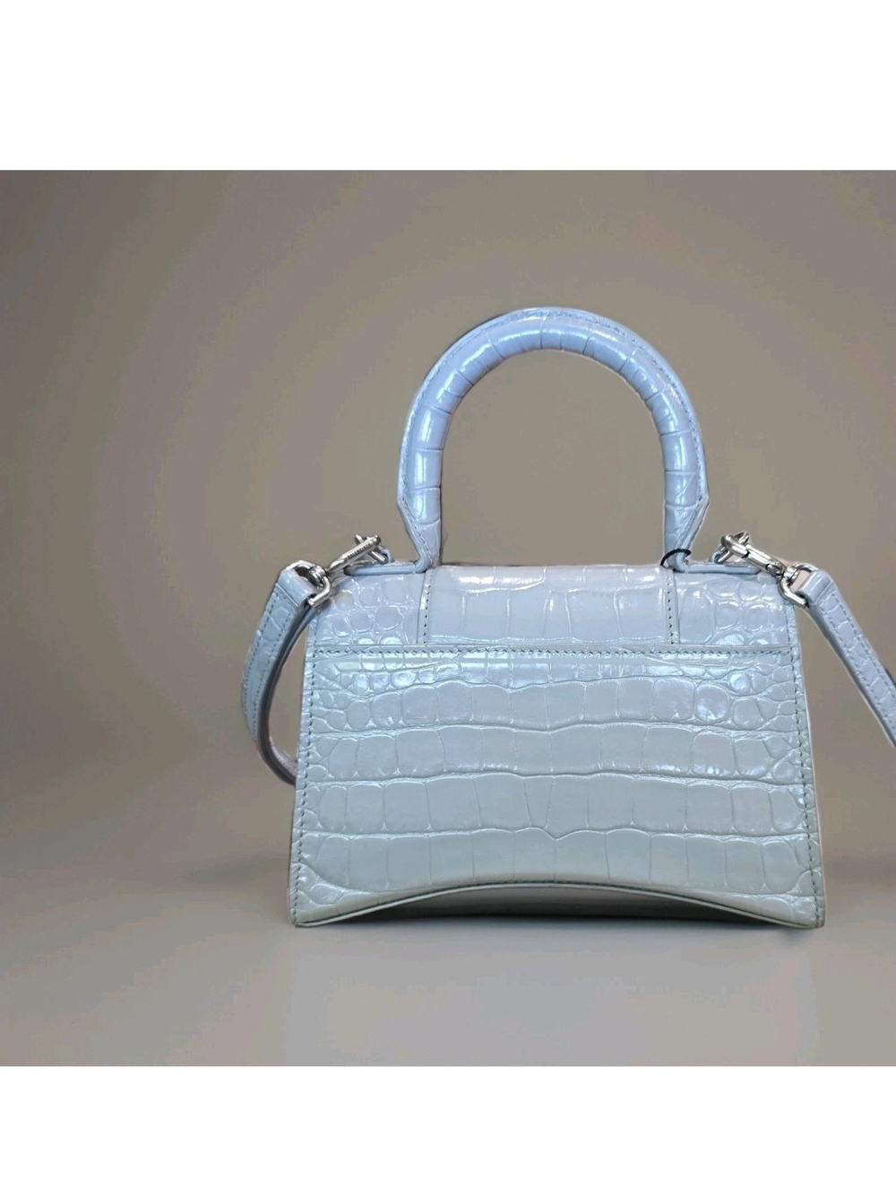 Balenciaga Hourglass Mini Croc-Embossed Top Handle Bag in Light Blue - Picture 3 of 10